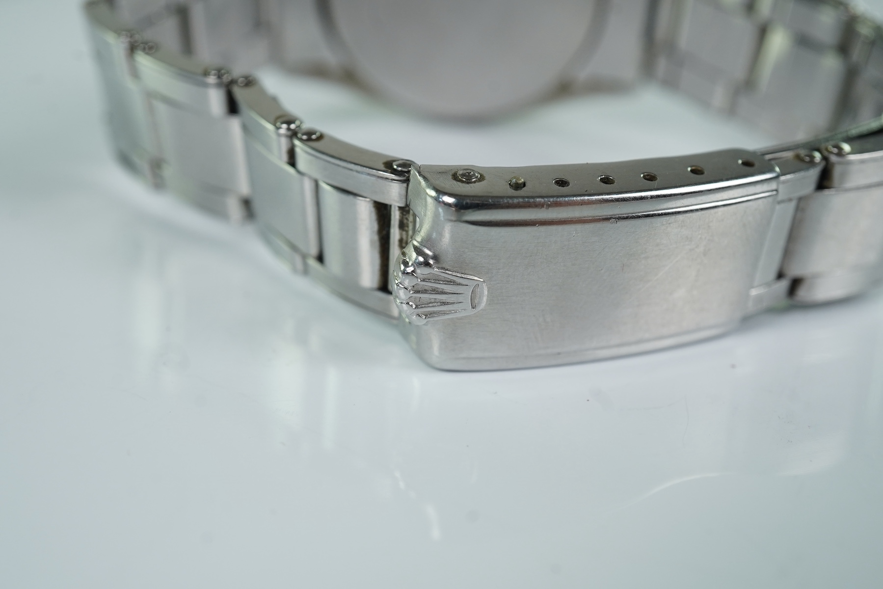 A gentleman's 1950's stainless steel Rolex Oster Royal shock-resisting manual wind mid-size wrist watch